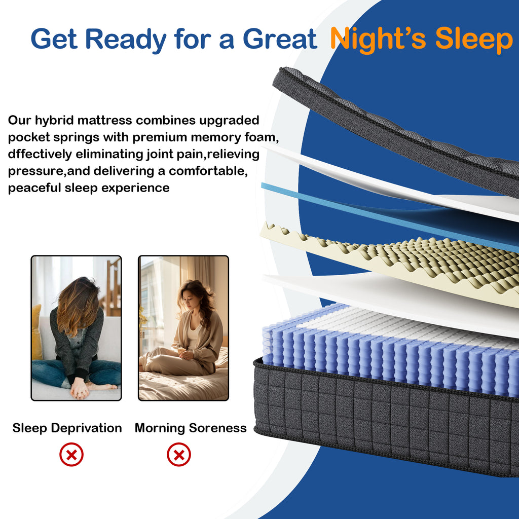 8''/10"/12"/14''Medium Cooling Gel Memory Foam Hybrid Mattresses In A Box With Certipur-US